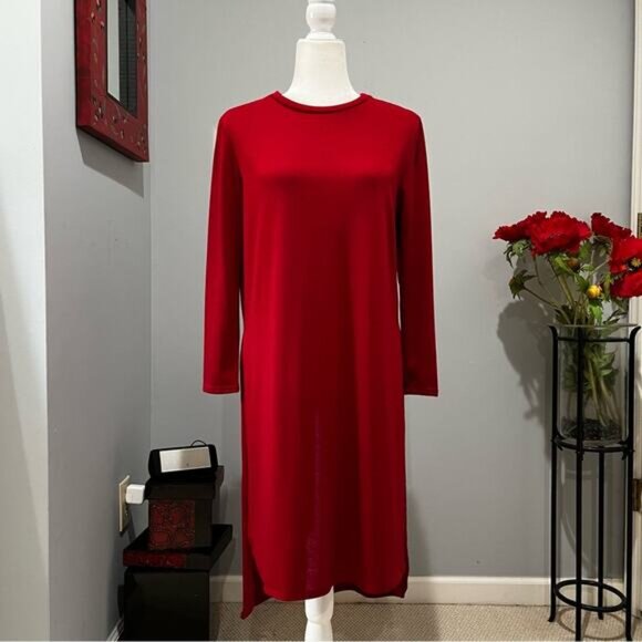 NEW Rags & Couture Longline Knit Midi Sweater Long Sleeve Tunic Dress M Red NWOT - Picture 3 of 15